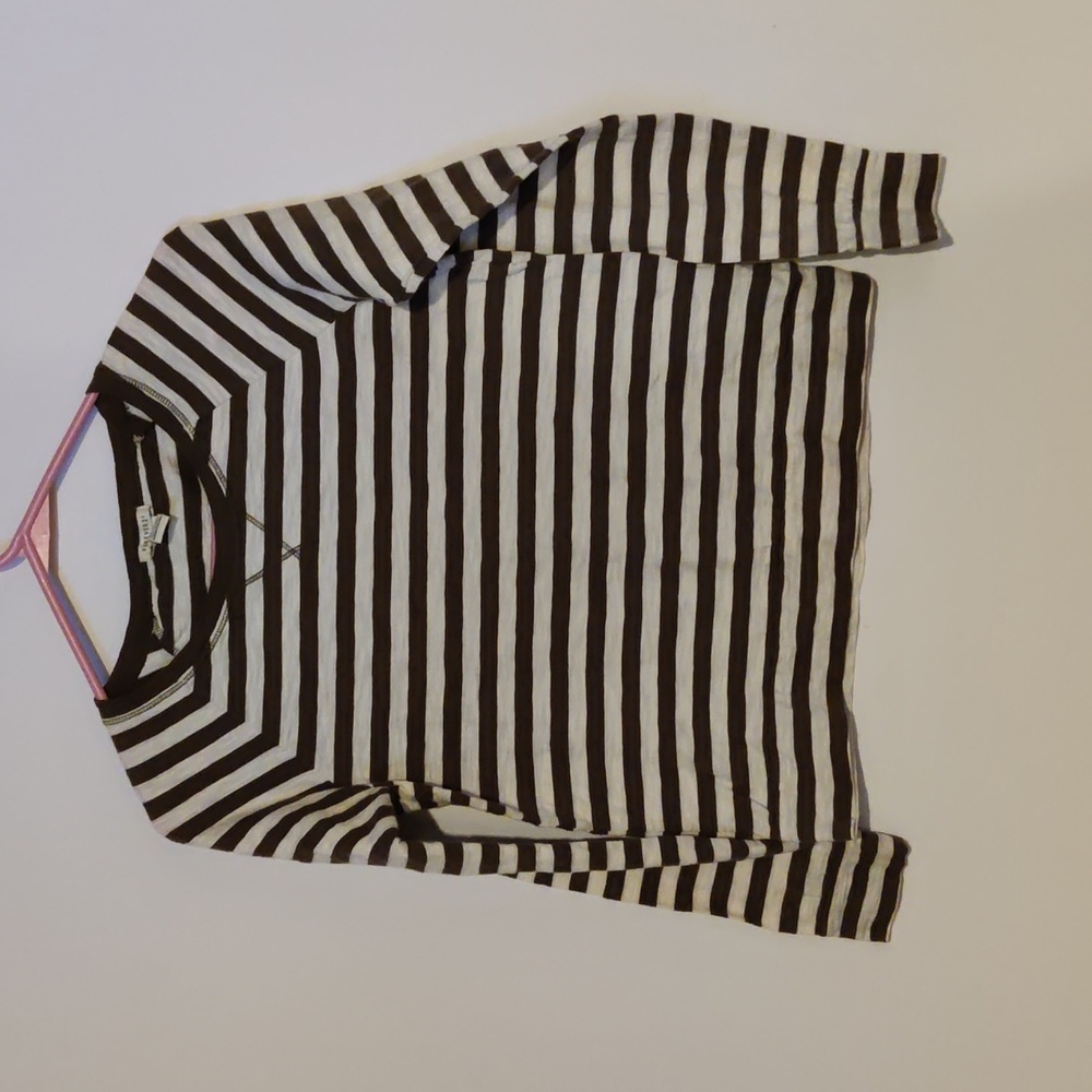 Forever 21 Green and White Striped Long Sleeved Tee Size S